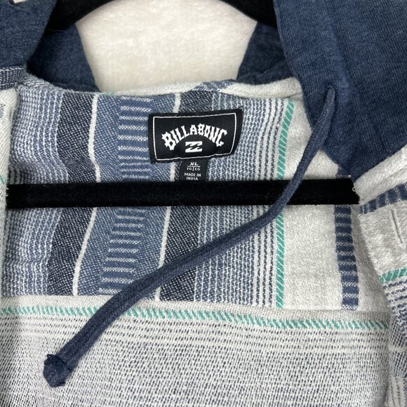 Billabong Hooded Button Shirt Men's XL Black Blue Hoodie Long Sleeve Striped - Picture 2 of 8